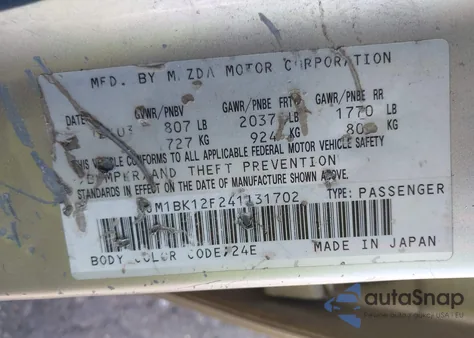 2004 Mazda Mazda3 I from USA, damaged, VIN JM1BK12F241131702